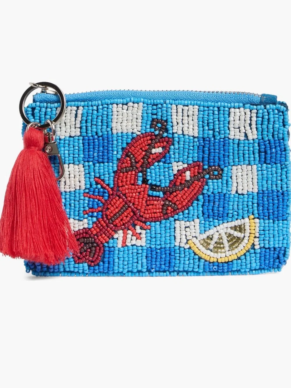 Stripe Lemon Beaded Coin Pouch – Blue Multi NWT | Beaded Zip Pouch 🦞💄